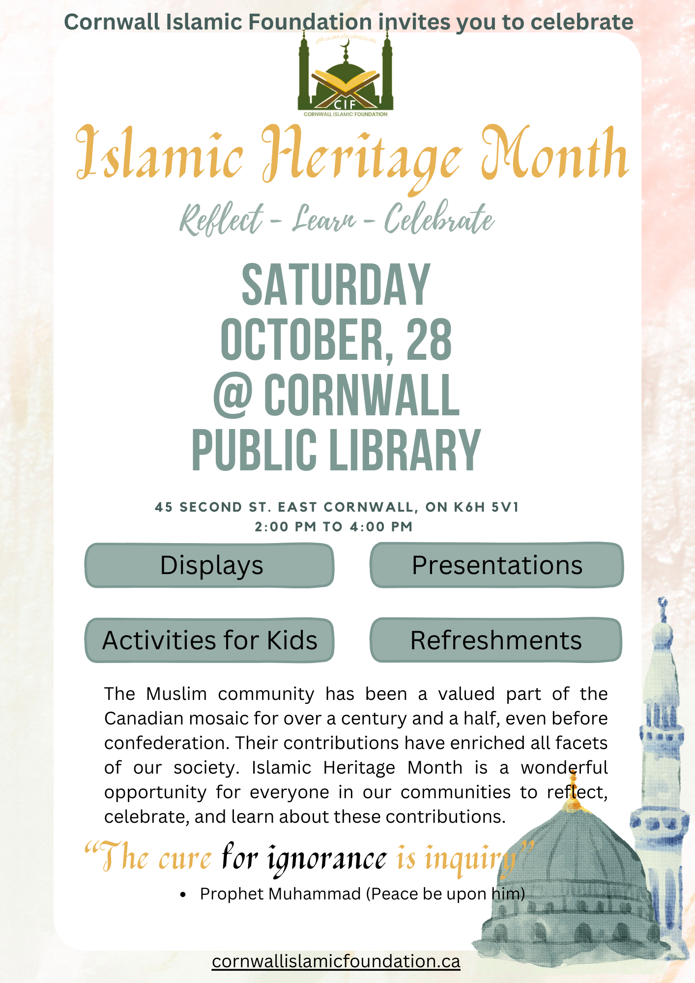 Islamic Heritage Month Celebration Cornwall Public Library